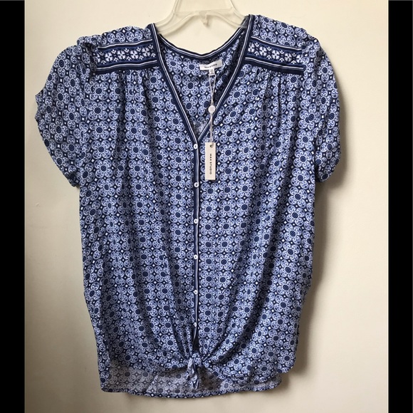 Max Studio Tops - Max Studio NEW Tie Button Front Print Boho Top 2x